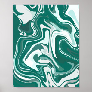 Poster Marbre Vert et Blanc Tourbillonnant Abstrait
