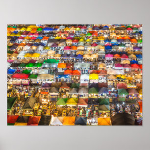 Poster Marché alimentaire de rue Rod Fai Bangkok Thaïla