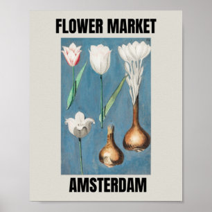 Poster Marché aux Fleurs Amsterdam Tulipe Vintage  