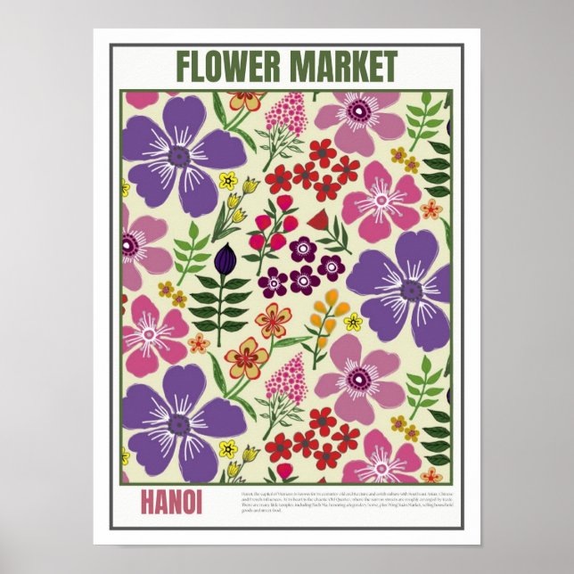 Poster Marché aux fleurs Asie du Sud-Est Hanoï (Devant)