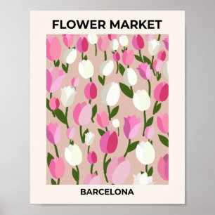 Poster Marché aux fleurs Barcelone Pastel Tulips rose