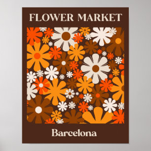 Poster Marché aux fleurs Barcelone Retro 60s les années 7