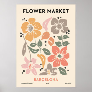Poster Marché aux Fleurs de Barcelone Coloré Floral