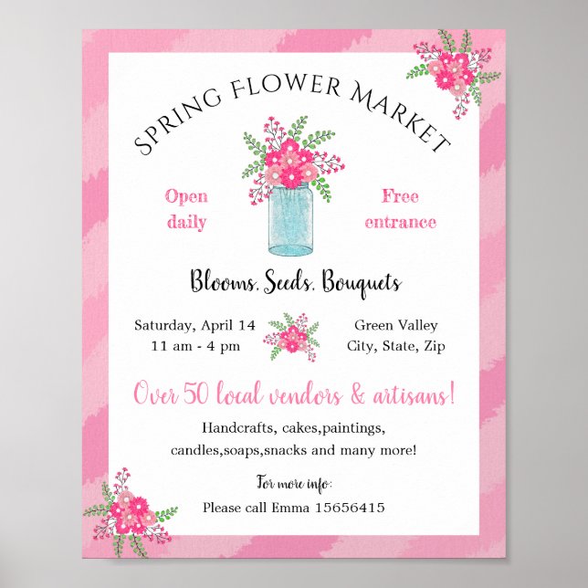 Poster marché aux fleurs de printemps/bazaar rose floral  (Devant)