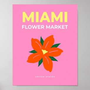 Poster Marché aux fleurs Miami rose Orange Preppy Floral