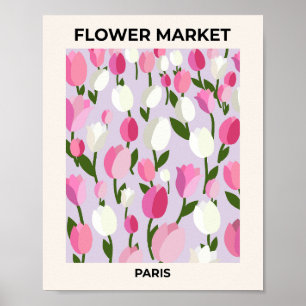 Poster Marché Aux Fleurs Paris Tulipes Rose Et Lilac