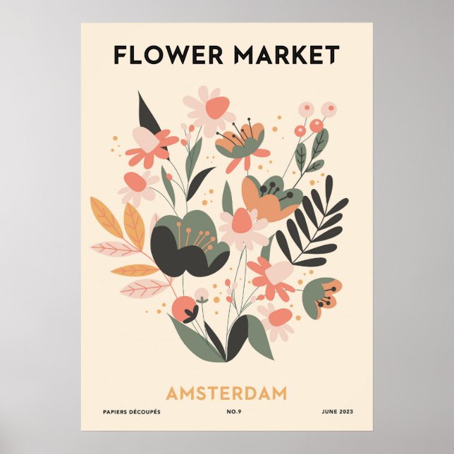 Poster Marché aux Fleurs Retro Amsterdam Floral Coloré (Devant)