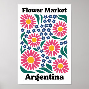 Poster Marché aux Fleurs Vintage Argentine Rose Daisy