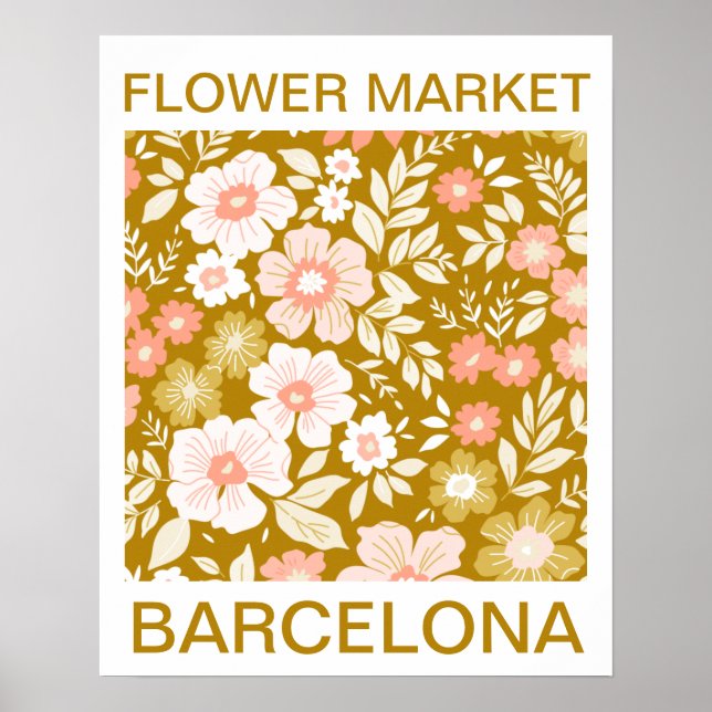 Poster Marché aux fleurs vintage Barcelone (Devant)