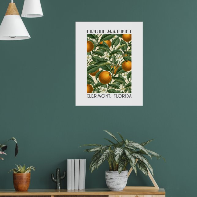 Poster Marché aux fruits en fleurs d'orange rétro (Salon 1)