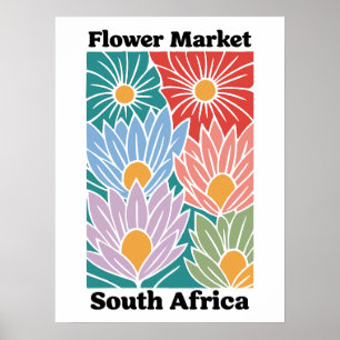 Poster Marché de fleurs d'Afrique du Sud Protéas colorés