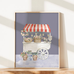 Poster Marché de fleurs nocturnes Art aquarelle Cottageco