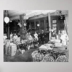 Poster Marché de Gibier & Fruits de Mer, 1895. Photo anci