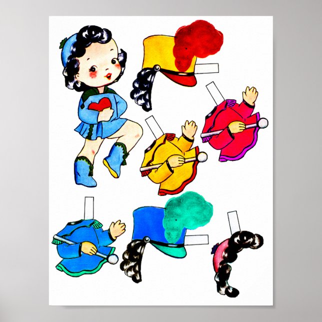 Poster Marche de l'école Bande Papier de fille Poupée cou (Devant)