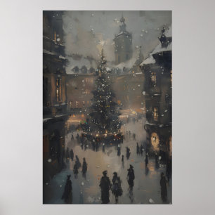 Poster Marché de Noël Art imprimable Hiver Vintage Holi