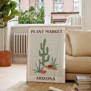 Poster Marché de plantes Arizona Green Desert Saguaro Cac