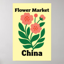 Marché des Fleurs de Chine Pivoine Corail et Feuil