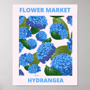 Poster Marché des fleurs d'hortensia bleu vintage 