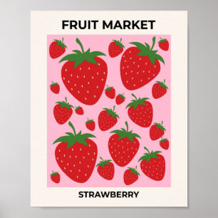 Poster Marché des fruits Fraises roses Aliments Art Abstr