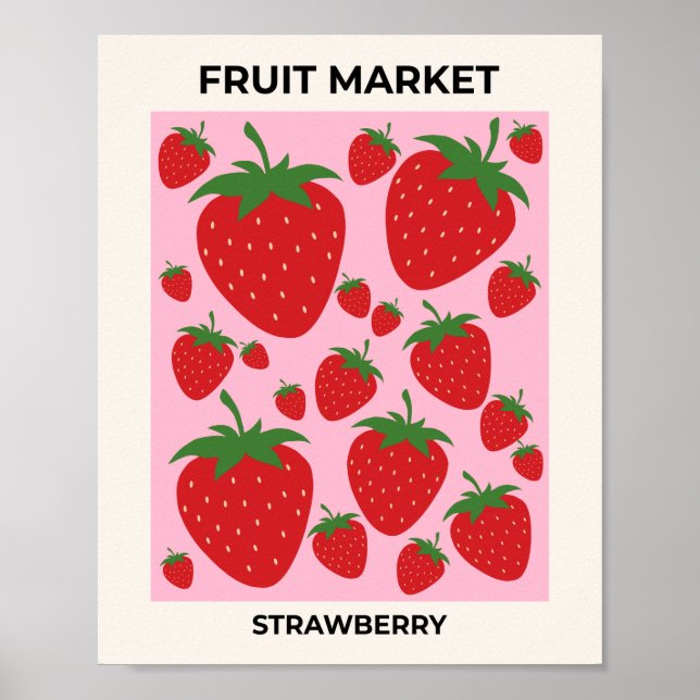 Poster Marché des fruits Fraises roses Aliments Art Abstr (Devant)