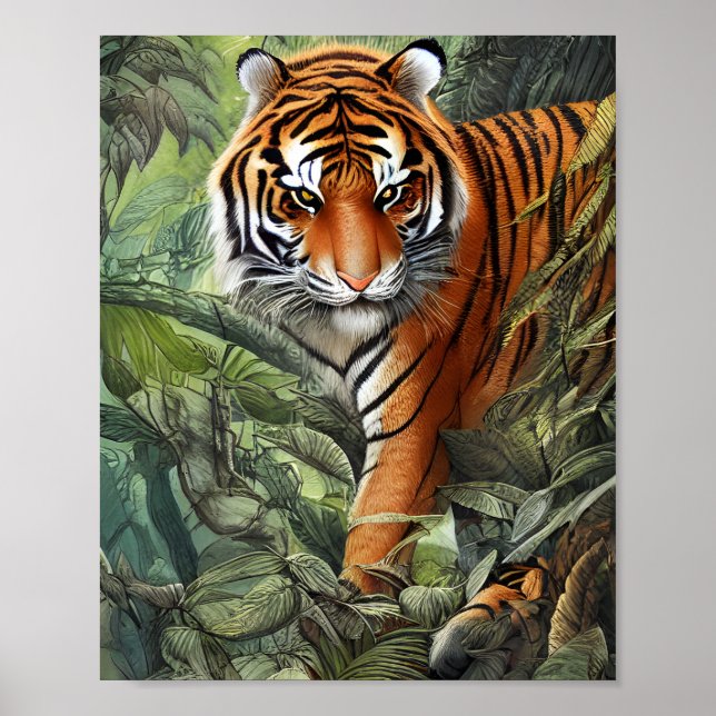 Poster Marche du tigre dans la jungle (Devant)