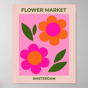 Poster Marché Fleur Amsterdam Rose Et Orange Floral