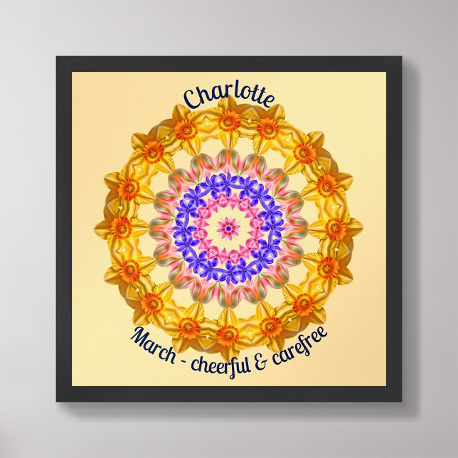 Poster Marche Fleur de naissance Citation personnalisée N (Framed March Birth Month Flower Nursery Kids Poster)