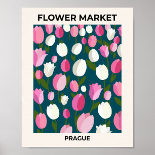 Poster Marché Fleur Prague Tulips Marine Bleu Et Rose