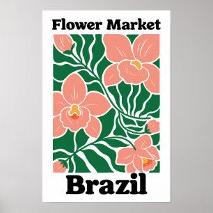 Poster Marché Fleuriste Brésil Pêche Orchidée Tropical