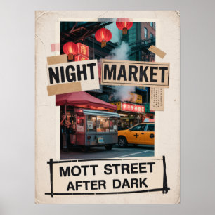 Poster Marché nocturne de la rue Mott dans le quartier ch