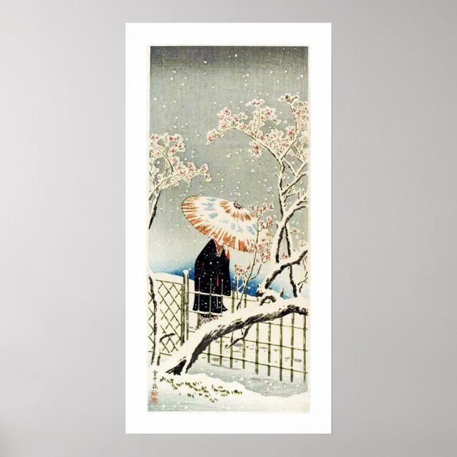 Poster Marcher dans la neige Ukiyo-e (Devant)