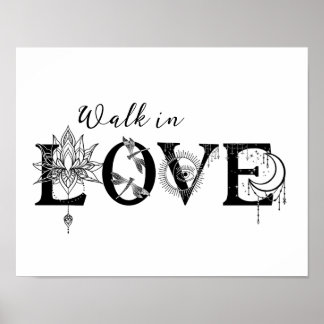 Poster Marcher dans l'amour motivation Lotus lune Soleil 