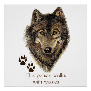 Poster Marches avec loups Citation Wild Wolf Head Logo