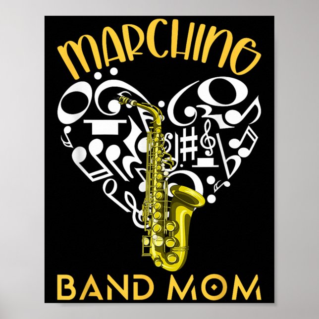 Poster Marching Band Mom Heart Love Music Notes Saxophone (Devant)