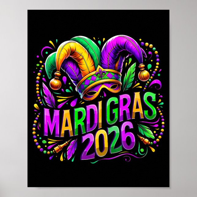 Poster Mardi Gras 2026 Jester Hat Carnival New Orleans Fl (Devant)