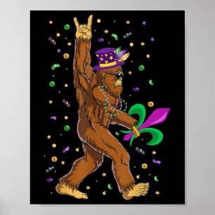 Poster Mardi Gras Bigfoot Funny Sasquatch Mardi Gras Femm