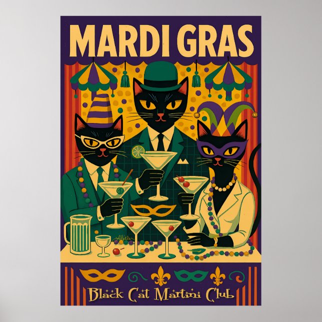 Poster Mardi Gras Black Cat Martini Club Trio (Devant)
