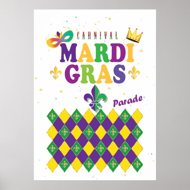 Poster Mardi Gras Carnaval Fleur de Lis Diamond Arlequin (Devant)