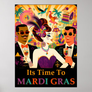Poster Mardi Gras Cocktail Party du milieu du siècle