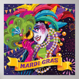 Poster Mardi Gras Coloré Masqué