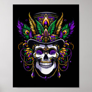Poster Mardi Gras Costume sucre crâne fête carnaval
