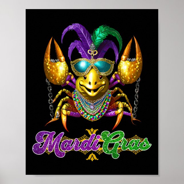 Poster Mardi Gras Crawfish Party Costume Masque Plumes Be (Devant)