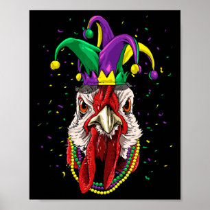 Poster Mardi Gras Fête Carnaval Jester Chicken Lover Loin