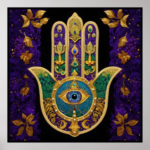 Poster Mardi Gras Gold violet vert Hamsas Art