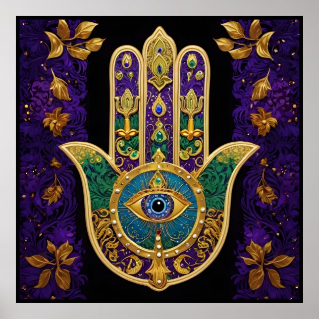 Poster Mardi Gras Gold violet vert Hamsas Art (Devant)