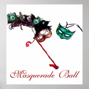 Poster MARDI GRAS MASQUERADE BALL, Blanc