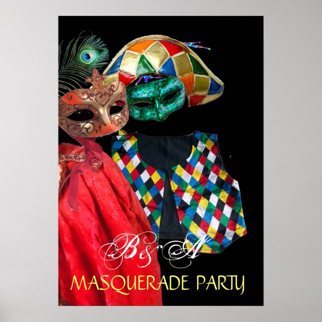 POSTER MARDI GRAS MASQUERADE, COSTUME D'ARLEQUIN MONOGRAM (Devant)