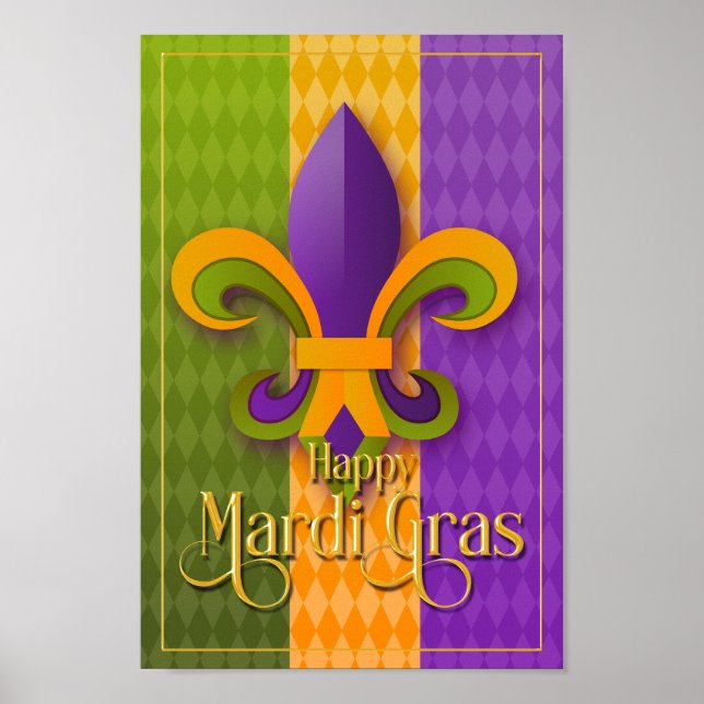 Poster Mardi Gras Mur Art, Mardi Gras Fleur de Lis (Devant)