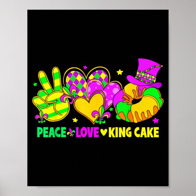Poster Mardi Gras Peace Love King Cake Funny Party Carniv (Devant)