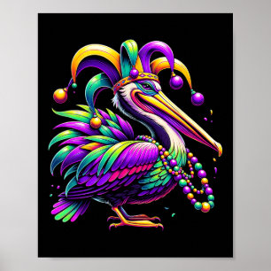 Poster Mardi Gras Pelican Louisiana Jester Casquette B